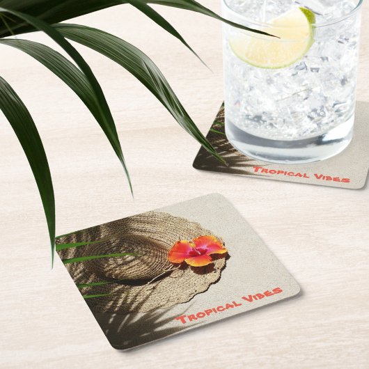 Hibiskus Tropical Vibes Strohhut Rechteckiger Pappuntersetzer