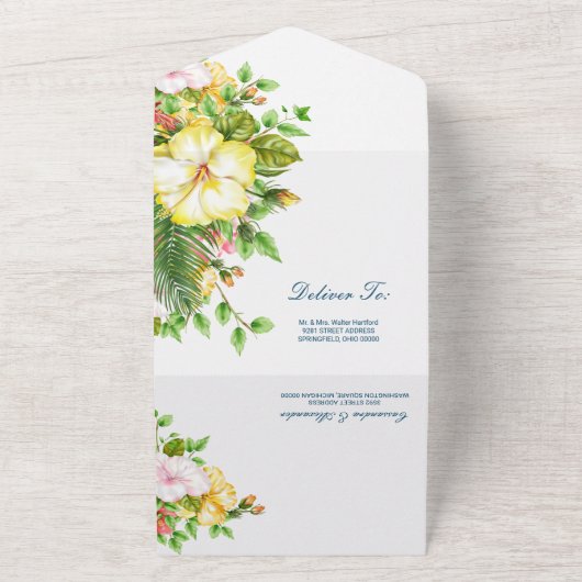 Hibiskus Tropical Wedding All In One Einladung (Außenbereich)