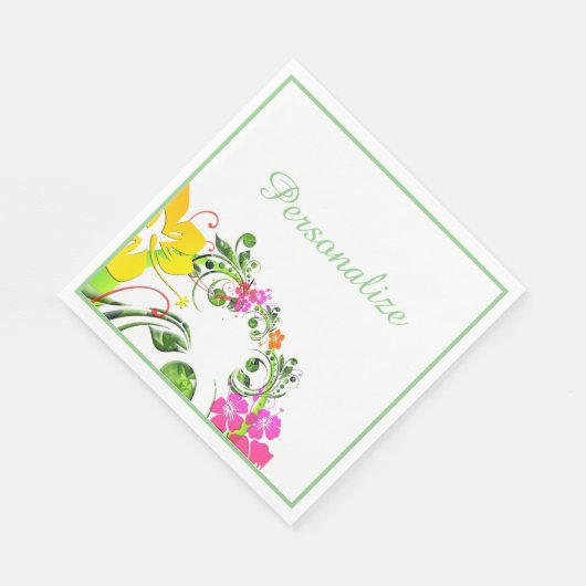 Hibiskus tropisch grün blütengrün rosa, weiß serviette (Ecke)