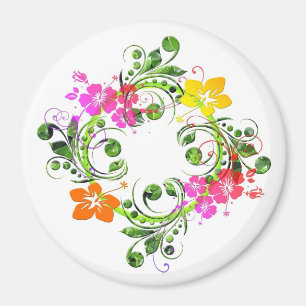 Hibiskus tropische Blume Kranz grün rosa gelb Magnet