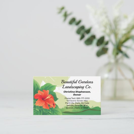 Hibiskus Tropische Landschaft Pflegelandschaft Lan Visitenkarte (Stehend Vorderseite)