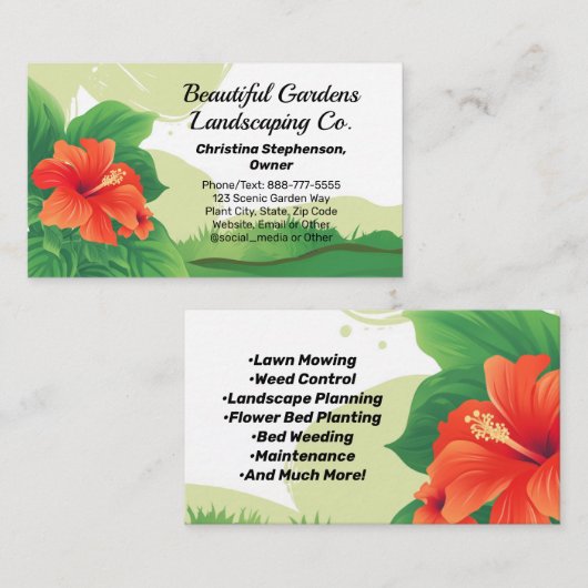 Hibiskus Tropische Landschaft Pflegelandschaft Lan Visitenkarte (Vorne/Hinten)