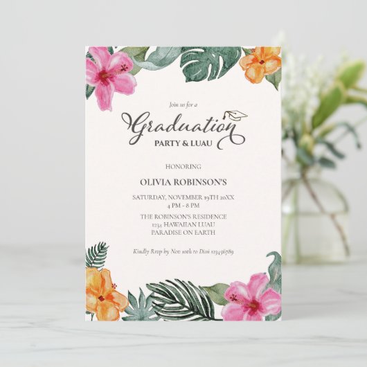 Hibiskus Tropischer Abschluss Foto Einladung (Stehend Vorderseite)