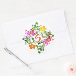 Hibiskus tropischer Blumenkranz grün rosa gelb Runder Aufkleber