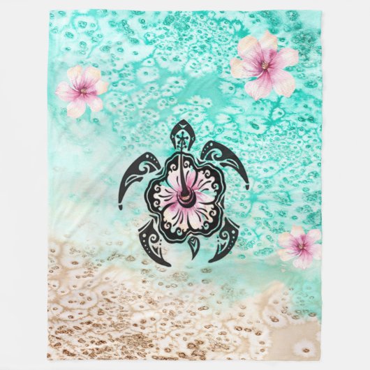 Hibiskus Turtle Fleecedecke (Vorderseite)