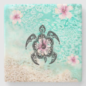 Hibiskus Turtle Steinuntersetzer (Vorderseite)