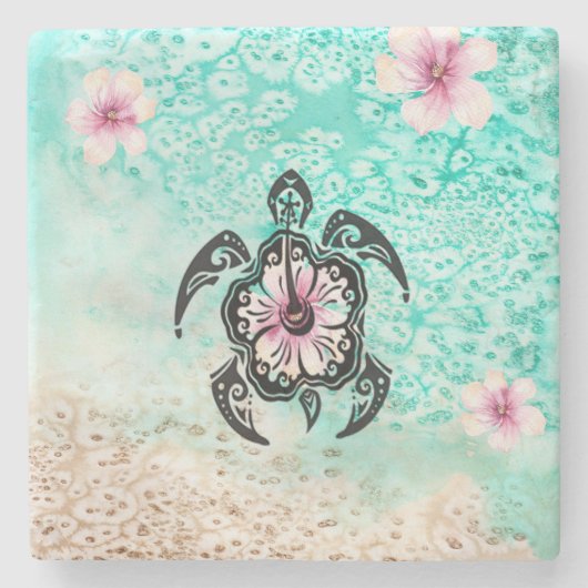 Hibiskus Turtle Steinuntersetzer (Vorderseite)