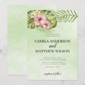 Hibiskus und Blätter Hochzeit Einladung (Vorne/Hinten)