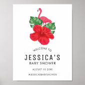 Hibiskus und Flamingo Babydusche Begrüßungspposter Poster (Vorne)
