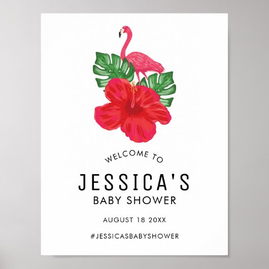 Hibiskus und Flamingo Babydusche Begrüßungspposter Poster (Vorne)
