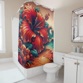 "Hibiskus- und Meereswellen - lebendige Blumenkuns Duschvorhang (Beispiel)