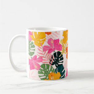 Hibiskus und Monstera Blätter tropische Muster des Kaffeetasse