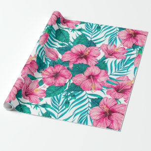 Hibiskus- und Palmenblätter Geschenkpapier