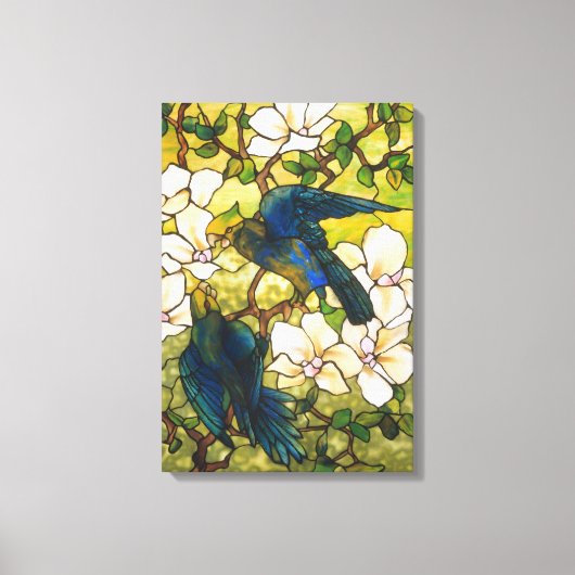 Hibiskus- und Parrots-Glasfenster Leinwanddruck (Vorderseite)
