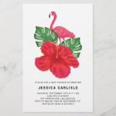 Hibiskus und Pink Flamingo Kinderdusche Einladung (Vorderseite)