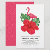 Hibiskus und Pink Flamingo Kinderdusche Einladung (Vorne/Hinten)