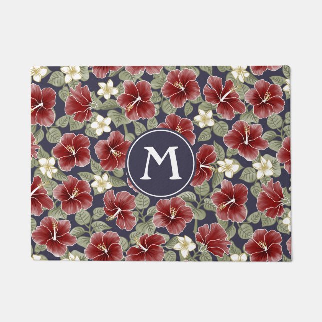 Hibiskus und Plumeria - Maroon Fußmatte (Vorderseite)