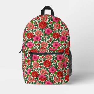 Hibiskus- und Rosen-Botanikmuster Bedruckter Rucksack