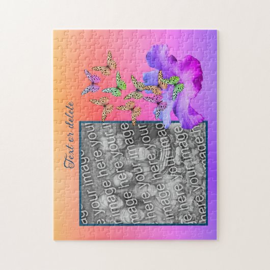 Hibiskus und Schmetterling ergänzen Ihr Foto Perso Puzzle (Vertikal)
