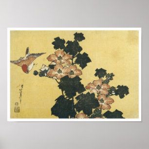Hibiskus und Sparrow, Hokusai, 1833-34 Poster