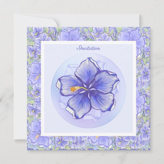 Hibiskus und Spitze BLAU Einladung (Vorderseite)
