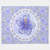 Hibiskus und Spitze BLAU Fleecedecke (Vorderseite (Horizontal))