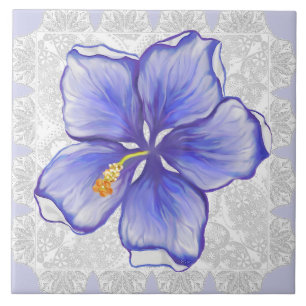 Hibiskus und Spitze BLAU Fliese