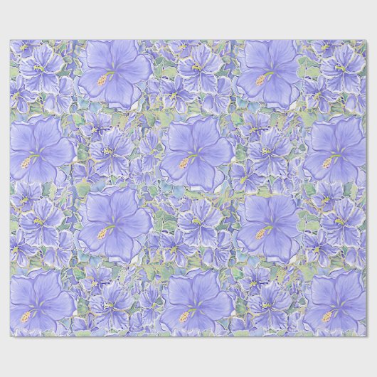 Hibiskus und Spitze BLAU Geschenkpapier (Flach)