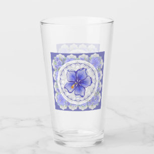 Hibiskus und Spitze BLAU Glas