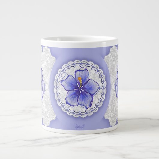 Hibiskus und Spitze BLAU Jumbo-Tasse (Vorderseite)