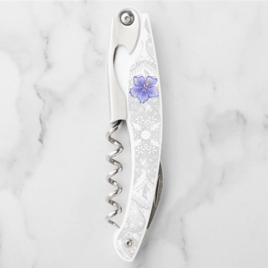 Hibiskus und Spitze BLAU Kellnermesser (Vorderseite)