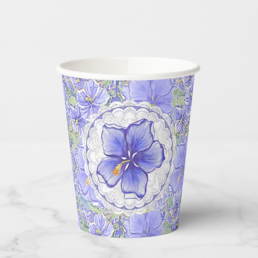 Hibiskus und Spitze BLAU Pappbecher (Links)