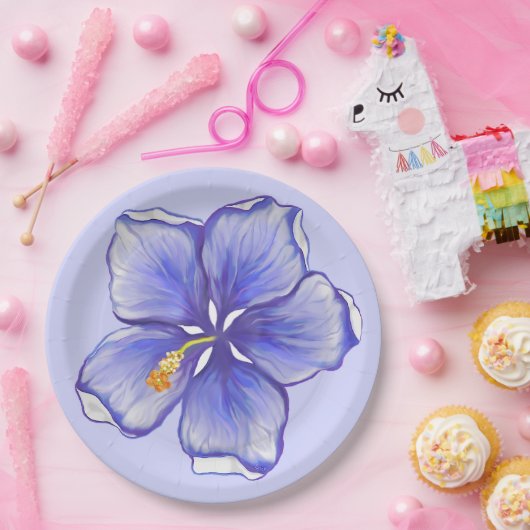 Hibiskus und Spitze BLAU Pappteller (Party)