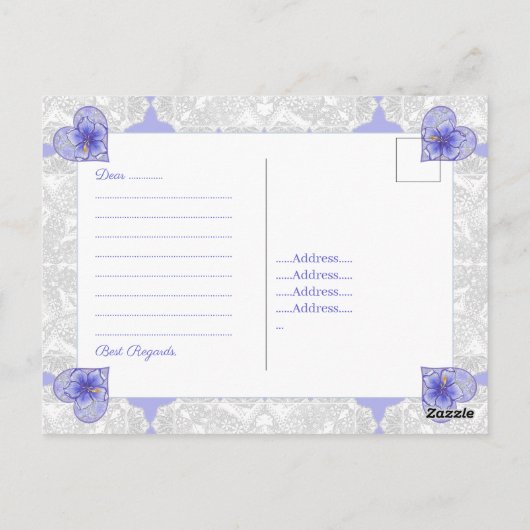 Hibiskus und Spitze BLAU Postkarte (Rückseite)