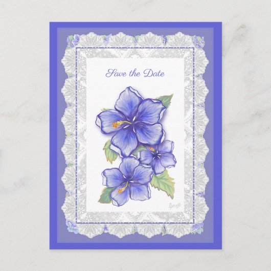 Hibiskus und Spitze BLAU Postkarte (Vorderseite)