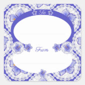 Hibiskus und Spitze BLAU Quadratischer Aufkleber (Vorderseite)