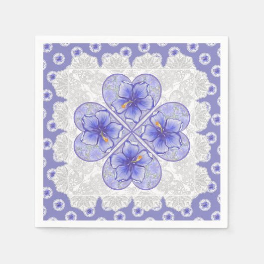 Hibiskus und Spitze BLAU Serviette (Vorderseite)