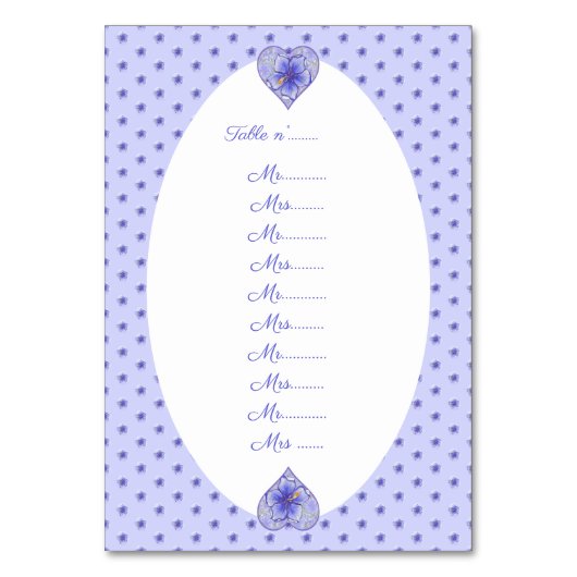 Hibiskus und Spitze BLAU Tischnummer (Vorderseite)