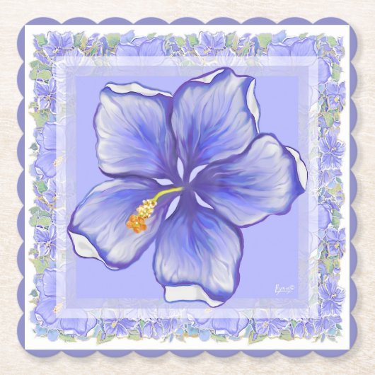 Hibiskus und Spitze BLAU Untersetzer (Vorderseite)