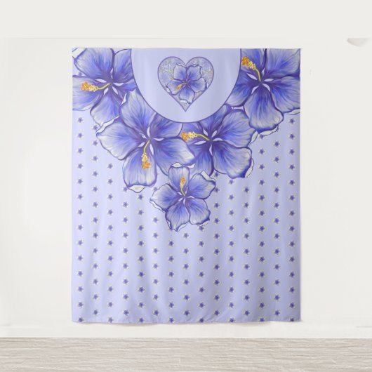Hibiskus und Spitze BLAU Wandteppich (Vorderseite)