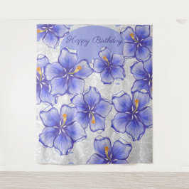 Hibiskus und Spitze BLAU Wandteppich