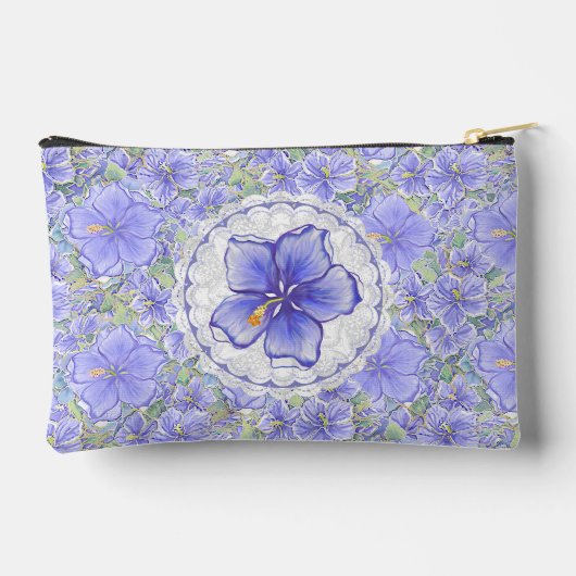 Hibiskus und Spitze BLAU Zubehörtasche (Rückseite)