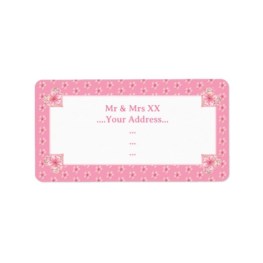 Hibiskus und Spitzen PINK Adressaufkleber (Vorne)