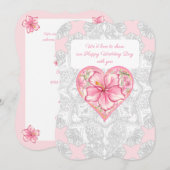 Hibiskus und Spitzen PINK Einladung (Vorne/Hinten)