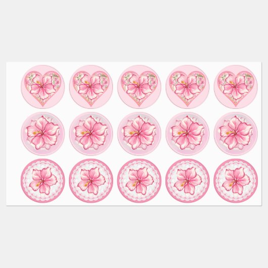 Hibiskus und Spitzen PINK Etiketten (Blatt)
