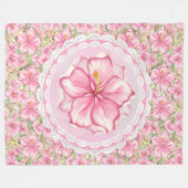 Hibiskus und Spitzen PINK Fleecedecke (Vorderseite (Horizontal))