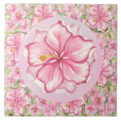 Hibiskus und Spitzen PINK Fliese (Vorderseite)