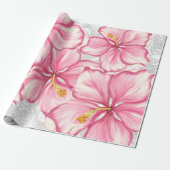 Hibiskus und Spitzen PINK Geschenkpapier (Ungerollt)