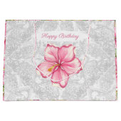 Hibiskus und Spitzen PINK Große Geschenktüte (Vorderseite)