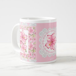 Hibiskus und Spitzen PINK Jumbo-Tasse
